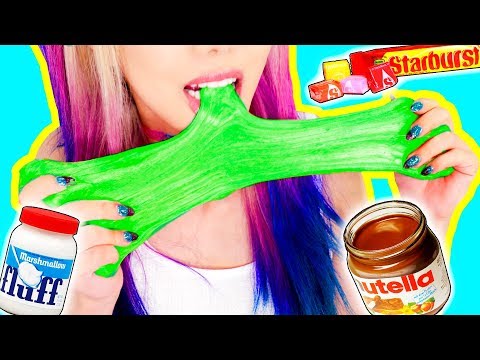 4 DIY Edible Candy Slimes! *SLIME YOU CAN EAT* GIANT GUMMY WORM SLIME, STARBURST, NUTELLA