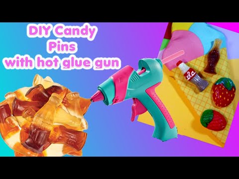 Make your own candy pins with Hot glue gun #SHORTS  DIY no enamel brooch easy badges buttons cute