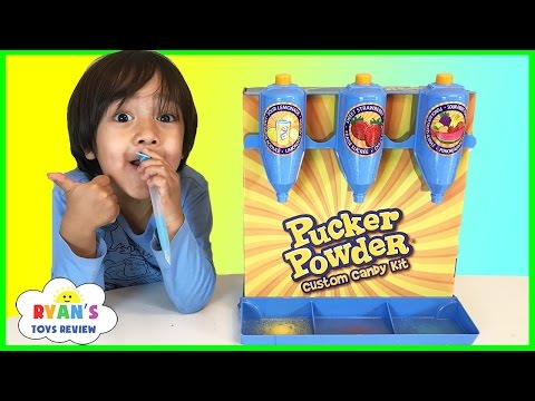 PUCKER POWDER Custom Candy Kit! Sweet and Sour Kids Candy Review! Ryan ToysReview